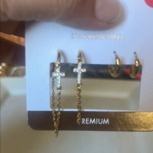 Gold and Silver Cross Earrings